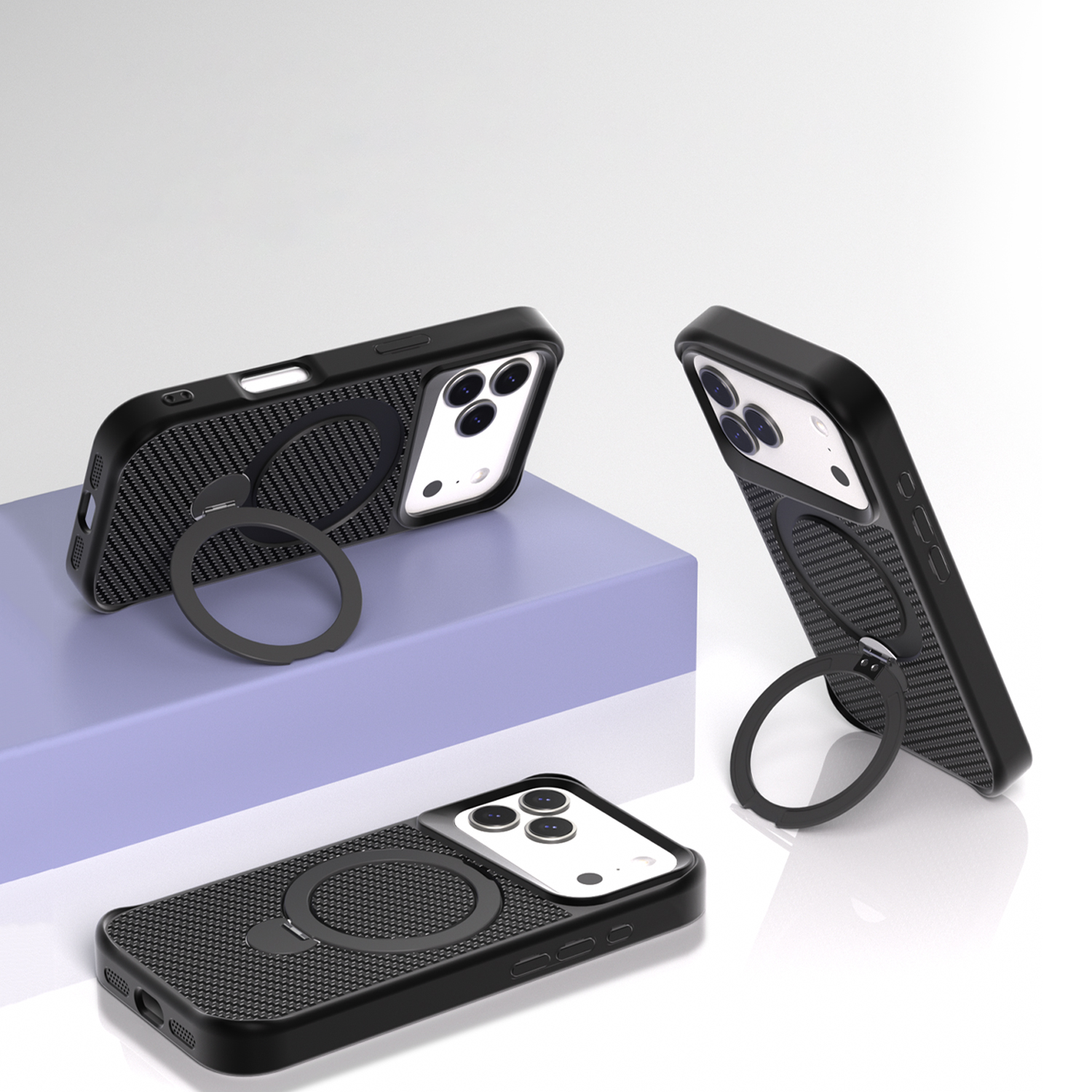 SAI KE Phone Case For Carbon Fiber Texture Magnetic Bracket