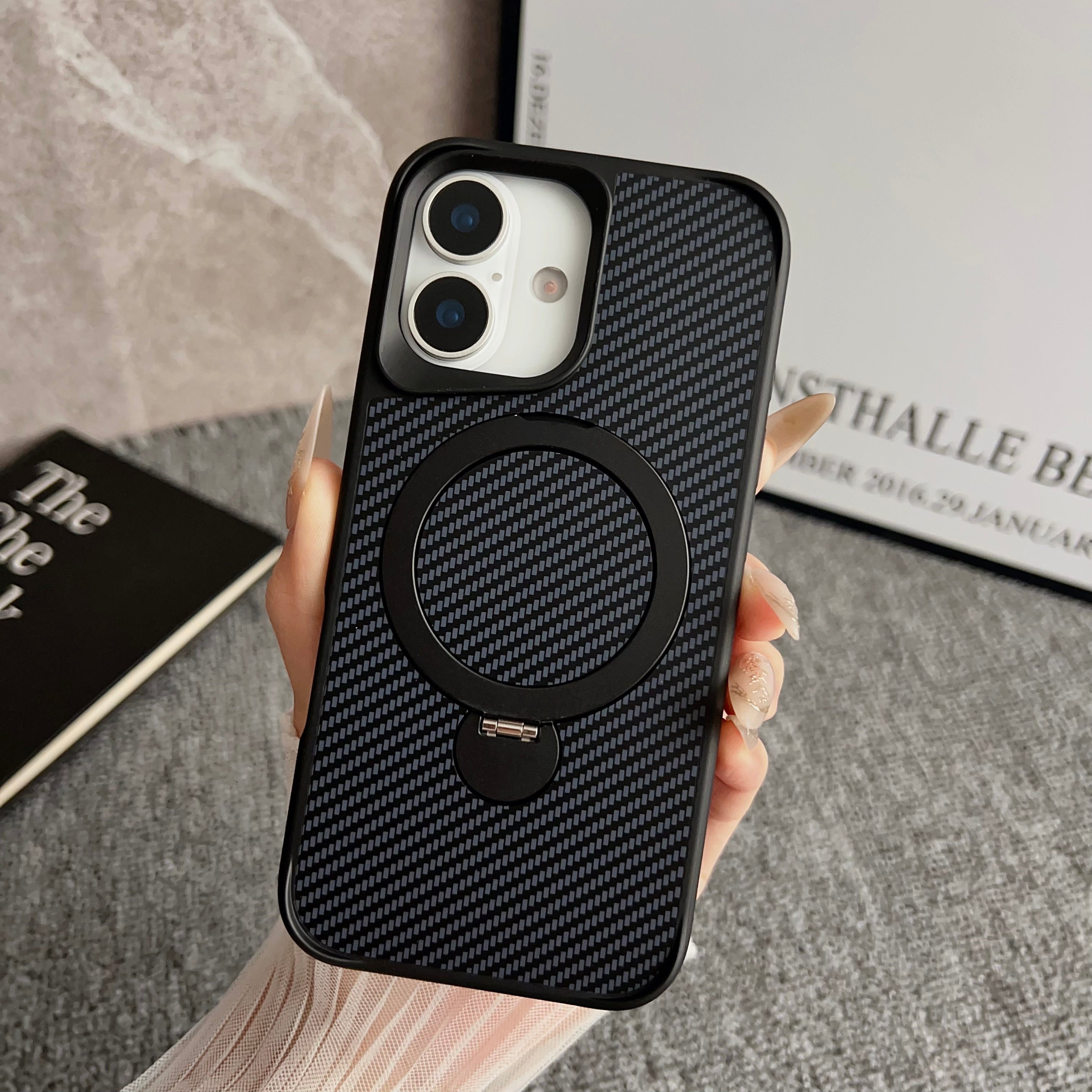 SAI KE Phone Case For Carbon Fiber Texture Magnetic Bracket