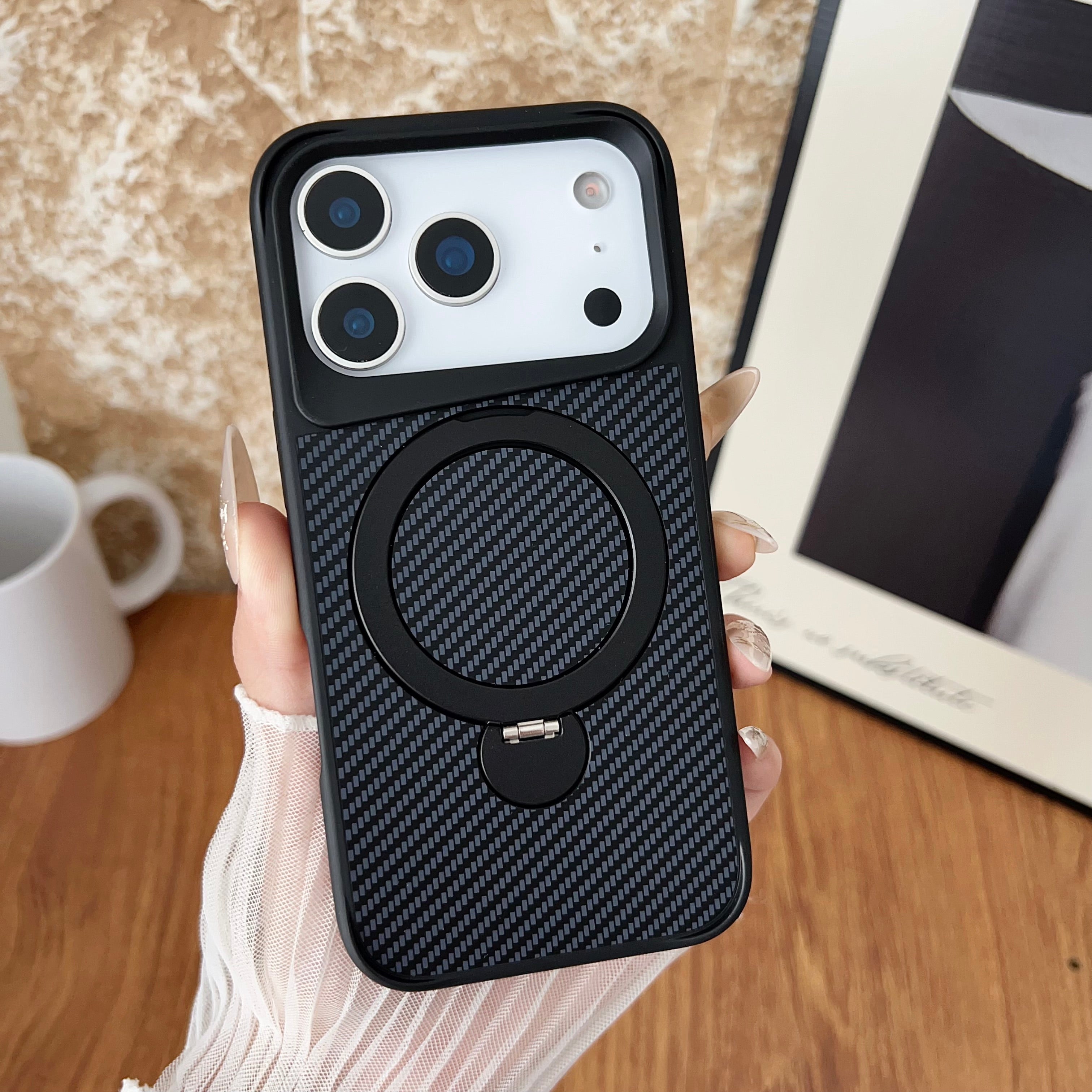 SAI KE Phone Case For Carbon Fiber Texture Magnetic Bracket