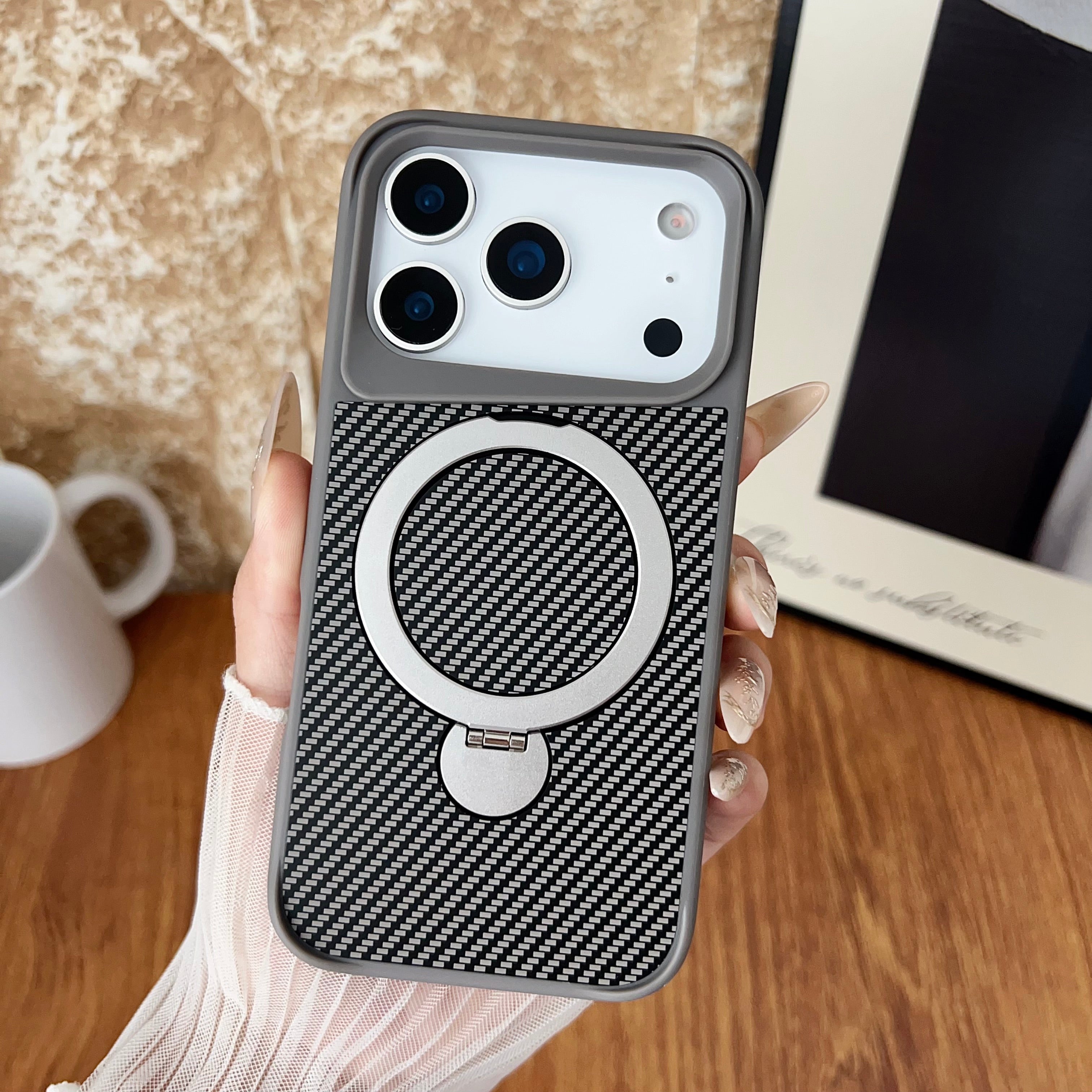 SAI KE Phone Case For Carbon Fiber Texture Magnetic Bracket