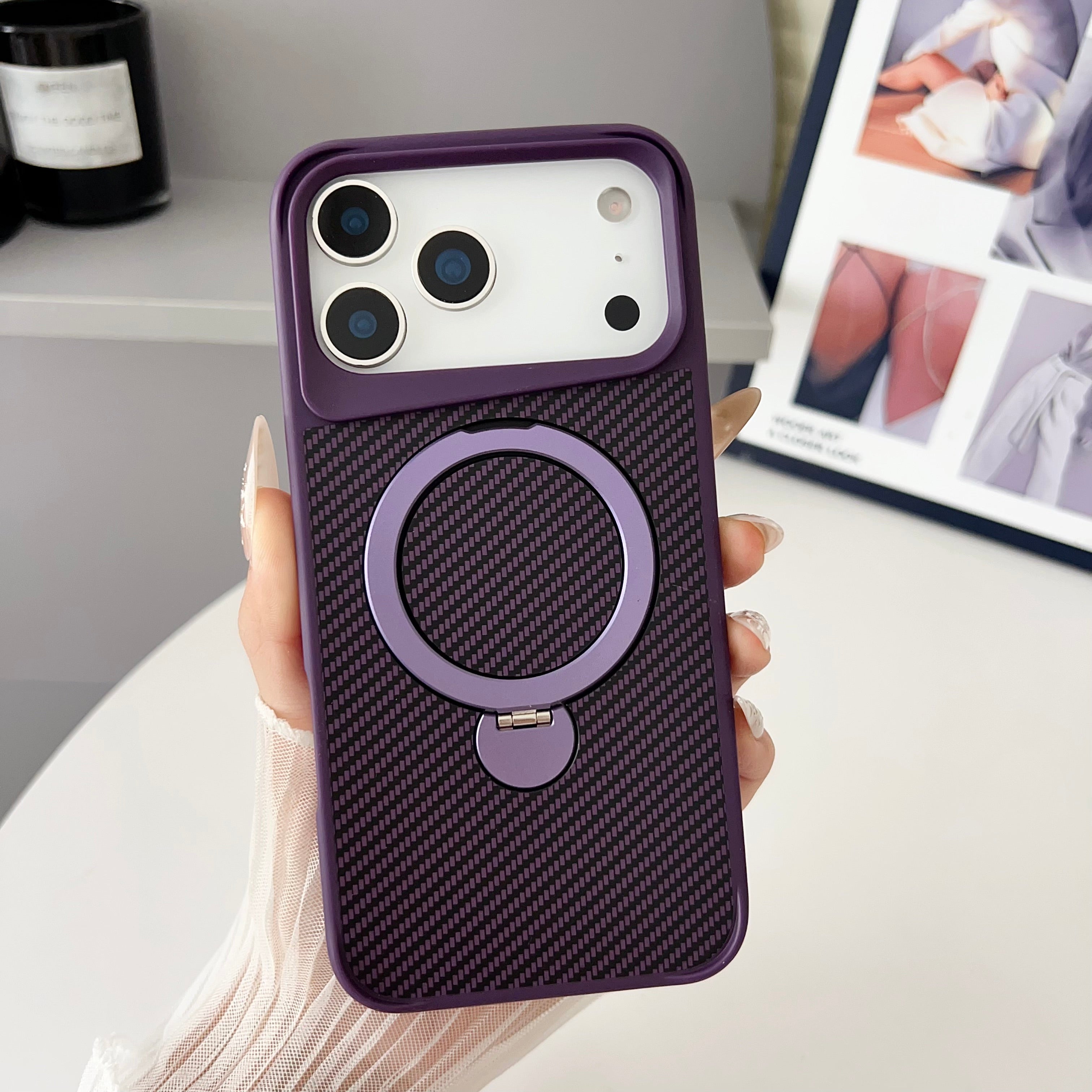 SAI KE Phone Case For Carbon Fiber Texture Magnetic Bracket