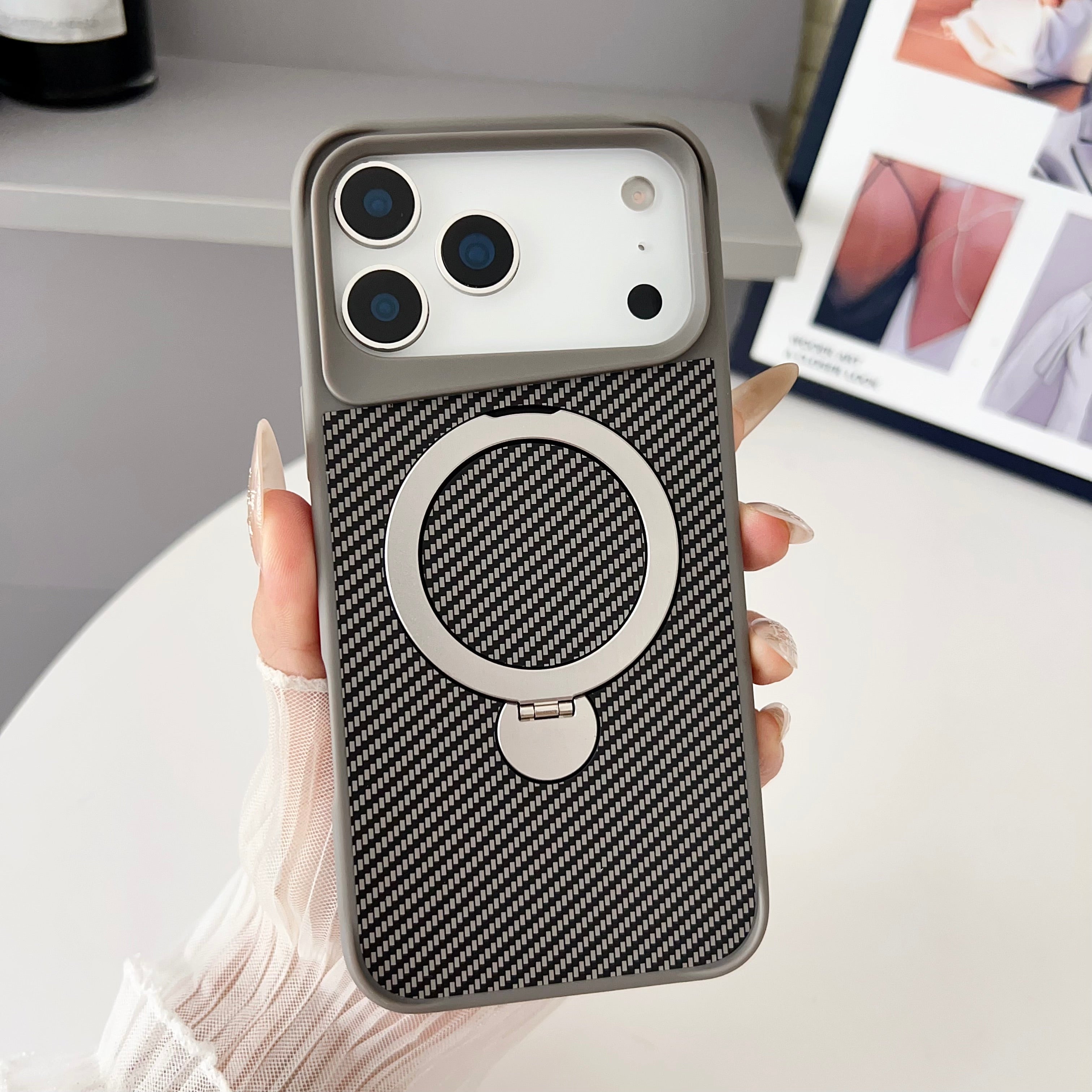 SAI KE Phone Case For Carbon Fiber Texture Magnetic Bracket