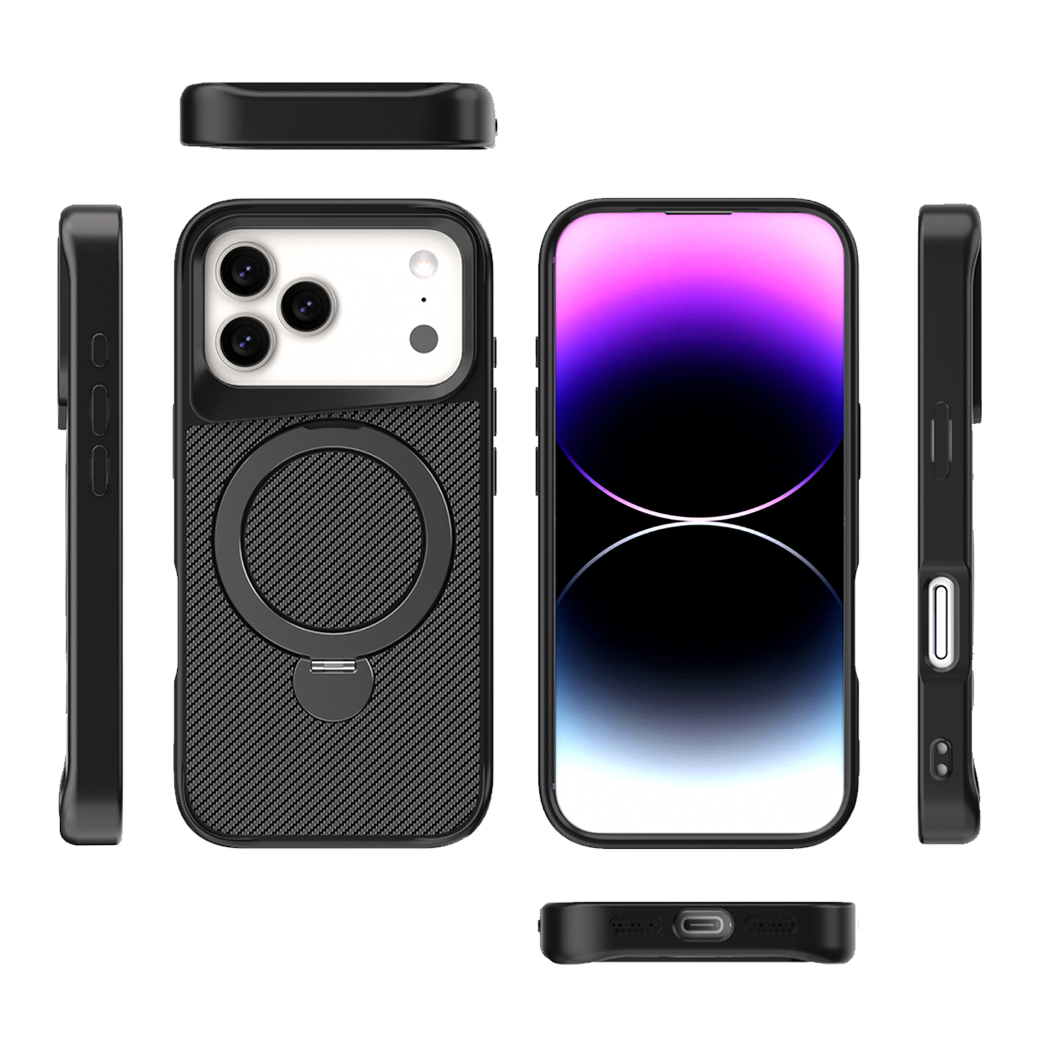 SAI KE Phone Case For Carbon Fiber Texture Magnetic Bracket